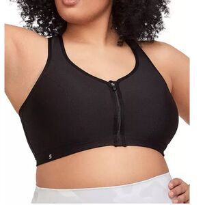 Glamorise Zip Up Front-Closure Wire-free Sports Bra Black Size 36D